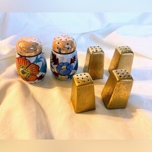 Lot Of 6 Salt & Pepper Shakers 4 Gold Textured 2 Floral